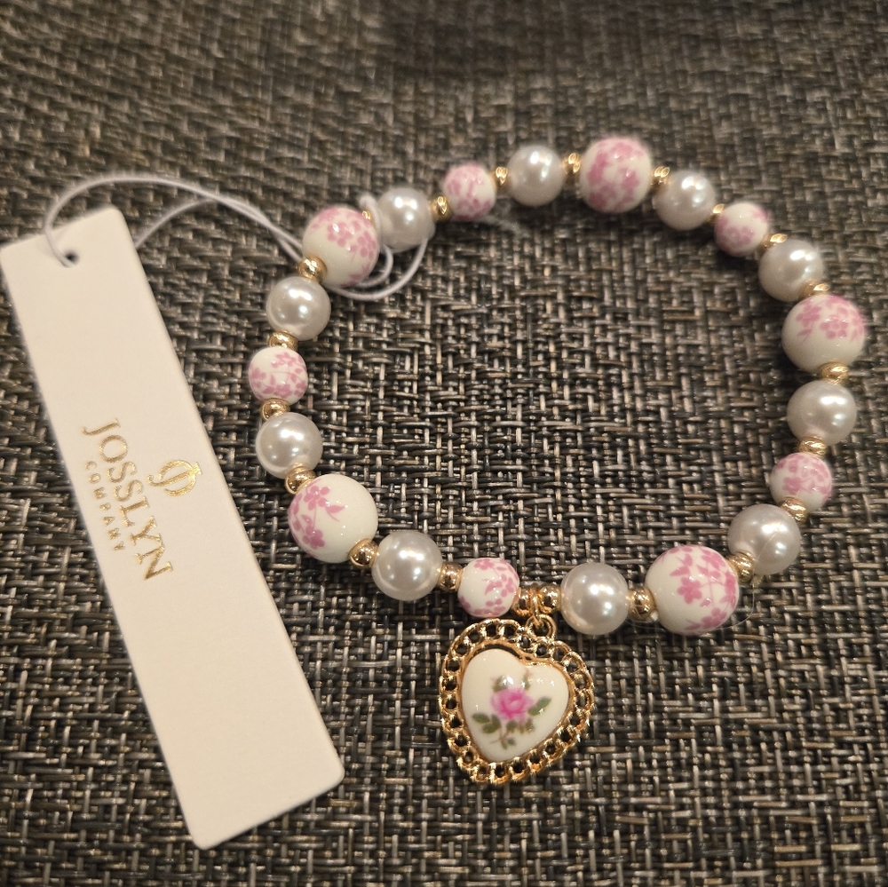 ✨️Pink Ceramic Porcelain Pearl Mix Heart Bracelet